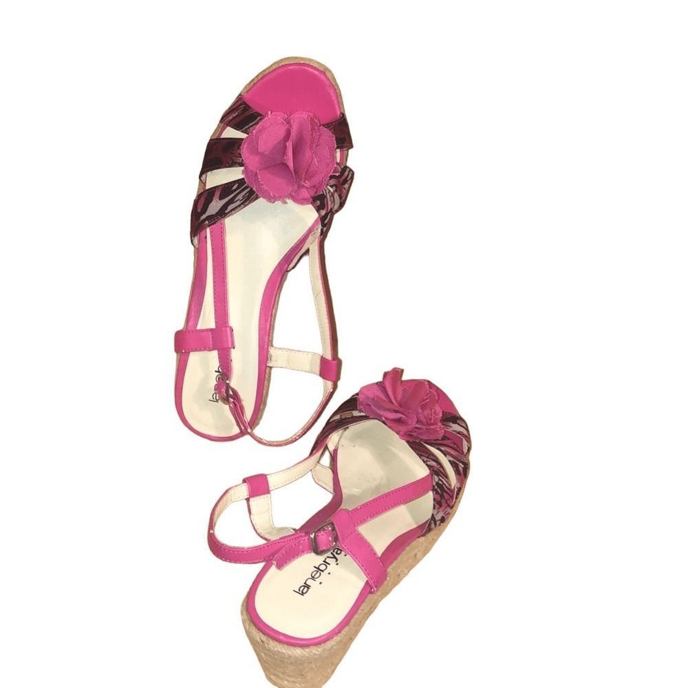 Lane Bryant Hot Pink Espadrille Strappy Wedge Sandals Flower Vamp Size 11 Wide